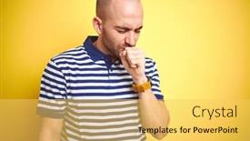  Presentation with bald - Colorful presentation enhanced with muscle tissue - young bald man with beard backdrop and a yellow colored foreground