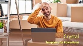  Presentation with bald - PPT theme having young-bald-man-with-beard background and a coral colored foreground