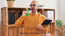  Presentation with ribbon green - Presentation design featuring young-bald-man-with-beard background and a  colored foreground