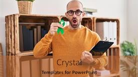  Presentation with ribbon green - Theme enhanced with young-bald-man-with-beard background and a red colored foreground