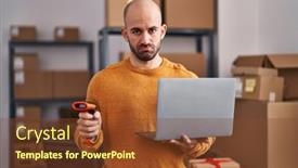  Presentation with simple business - Slides having young-bald-man-with-beard background and a tawny brown colored foreground