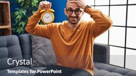  Presentation with clock face - Presentation design consisting of young-bald-man-with-beard background and a tawny brown colored foreground