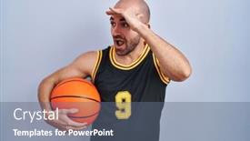  Presentation with far away - Presentation consisting of young-bald-man-with-beard background and a ocean colored foreground