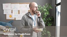  Presentation with bald - Slide deck consisting of young-bald-man-working background and a  colored foreground