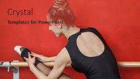  Presentation with ballerina - Theme consisting of young ballerina with leg on bar in dance studio background and a red colored foreground