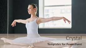  Presentation with ballerina - Presentation theme enhanced with young-ballerina-with-outstretched-legs background and a mint green colored foreground