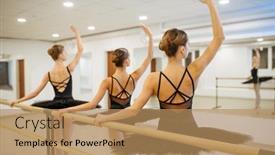  Presentation with students - Cool new PPT layouts with young-ballerinas-students-rehearsal backdrop and a coral colored foreground