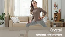  Presentation with carpet - Colorful PPT theme enhanced with young-barefoot-woman-in-leggins backdrop and a gray colored foreground