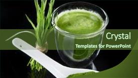 Presentation with chlorella - Theme having young barley and chlorella spirulina background and a tawny brown colored foreground
