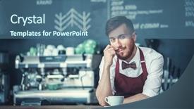  Presentation with bartender - Audience pleasing presentation theme consisting of young bartender with a plate indoors backdrop and a ocean colored foreground
