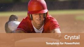  Presentation with baseball player - Presentation theme consisting of young baseball player sliding towards background and a coral colored foreground