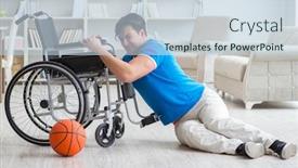  Presentation with basketball - PPT theme consisting of young-basketball-player-on-wheelchair background and a lemonade colored foreground