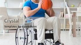  Presentation with basketball - PPT layouts enhanced with young-basketball-player-on-wheelchair background and a light gray colored foreground