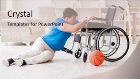  Presentation with basketball - Slide set consisting of young basketball player on wheelchair background and a  colored foreground