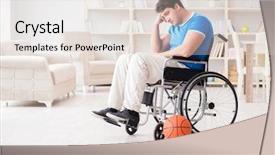  Presentation with basketball - PPT theme with young basketball player on wheelchair background and a lemonade colored foreground