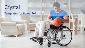  Presentation with basketball - Cool new PPT layouts with young basketball player on wheelchair backdrop and a  colored foreground