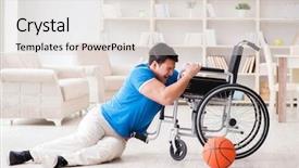  Presentation with golf player playing - Colorful presentation design enhanced with young basketball player on wheelchair backdrop and a  colored foreground