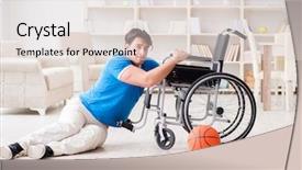  Presentation with golf player playing - Audience pleasing PPT layouts consisting of young basketball player on wheelchair backdrop and a  colored foreground