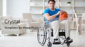  Presentation with basketball - PPT theme enhanced with young basketball player on wheelchair background and a light gray colored foreground