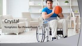  Presentation with basketball - PPT theme with young basketball player on wheelchair background and a  colored foreground