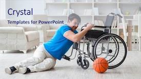  Presentation with golf player playing - Beautiful presentation theme featuring young basketball player on wheelchair backdrop and a  colored foreground