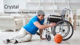  Presentation with young children playing - Amazing slide deck having young basketball player on wheelchair backdrop and a  colored foreground