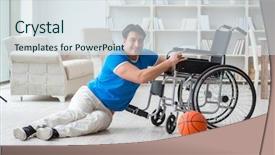  Presentation with basketball - PPT theme enhanced with young basketball player on wheelchair background and a  colored foreground