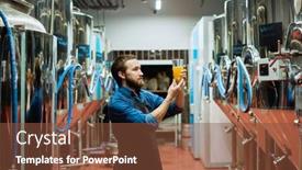  Presentation with beer - PPT theme having young-bearded-brewery-worker background and a tawny brown colored foreground