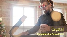  Presentation with xerox - Cool new PPT theme with young-bearded-businessman-in-xmas backdrop and a tawny brown colored foreground