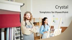  Presentation with bearing cross - Beautiful presentation theme featuring young bearded cross-armed painter backdrop and a  colored foreground