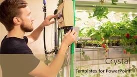  Presentation with environmental - Slide set featuring young-bearded-gardener-using-greenhouse background and a coral colored foreground