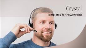  Presentation with consulting - Beautiful PPT theme featuring young-bearded-hotline-operator backdrop and a light gray colored foreground
