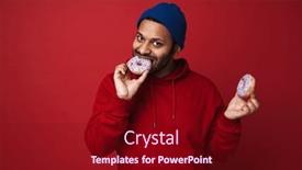  Presentation with donuts - Presentation theme with young-bearded-indian-man background and a wine colored foreground