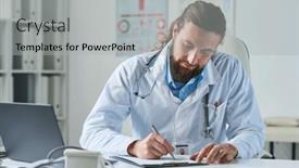  Presentation with lab coat - PPT theme having young-bearded-male-clinician background and a light gray colored foreground