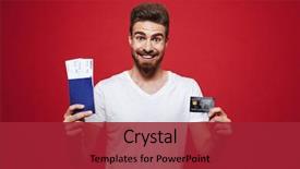  Presentation with credit card - Colorful presentation design enhanced with young bearded man holding passport backdrop and a red colored foreground