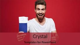  Presentation with cheerful - Audience pleasing slide set consisting of young bearded man holding passport backdrop and a red colored foreground