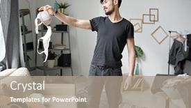  Presentation with room cleaning - PPT theme enhanced with young-bearded-man-in-black background and a coral colored foreground