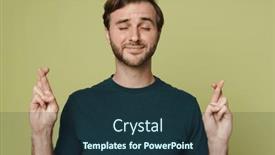  Presentation with good luck - PPT theme having young-bearded-man-in-green background and a tawny brown colored foreground