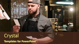  Presentation with recipe - Theme having young-bearded-man-in-uniform background and a tawny brown colored foreground