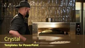  Presentation with steel - Presentation with young-bearded-man-in-workwear background and a tawny brown colored foreground