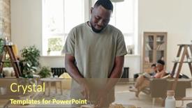  Presentation with african ethnicity - Presentation design consisting of young-bearded-man-of-african background and a violet colored foreground