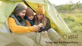  Presentation with family day - Slide deck enhanced with young-bearded-man-showing-photos background and a yellow colored foreground