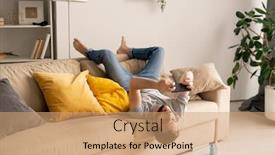  Presentation with isolation - Theme enhanced with young-bearded-man-sitting-upside background and a coral colored foreground