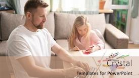  Presentation with working remotely - Slides with young-bearded-man-sitting background and a coral colored foreground