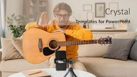  Presentation with audience - Cool new slide set with young-bearded-teacher-greeting backdrop and a soft green colored foreground