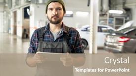  Presentation with digital car - Amazing slide deck having young-bearded-worker-of-contemporary backdrop and a coral colored foreground