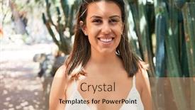  Presentation with cactus - Colorful PPT theme enhanced with young-beatiful-woman-smiling-happy backdrop and a coral colored foreground