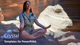  Presentation with trekking - Audience pleasing theme consisting of young beauitufl hiker woman trekking natural orange mountain doing yoga pose on summer holidays backdrop and a ocean colored foreground