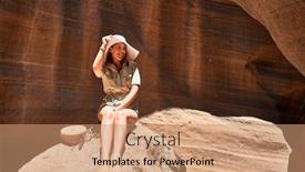  Presentation with trekking - Amazing slide deck having young beauitufl hiker woman trekking natural orange mountain on summer holidays backdrop and a coral colored foreground