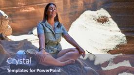  Presentation with trekking - Theme with young-beauitufl-hiker-woman-trekking background and a ocean colored foreground